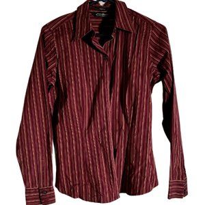 Eddie Bauer Women’s Maroon Striped Long Sleeve Stretch Shirt XS Cotton Blend